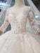 Elegant Scoop Ball Gown Wedding Dresses, 3/4 Sleeves Wedding Gown INJ97