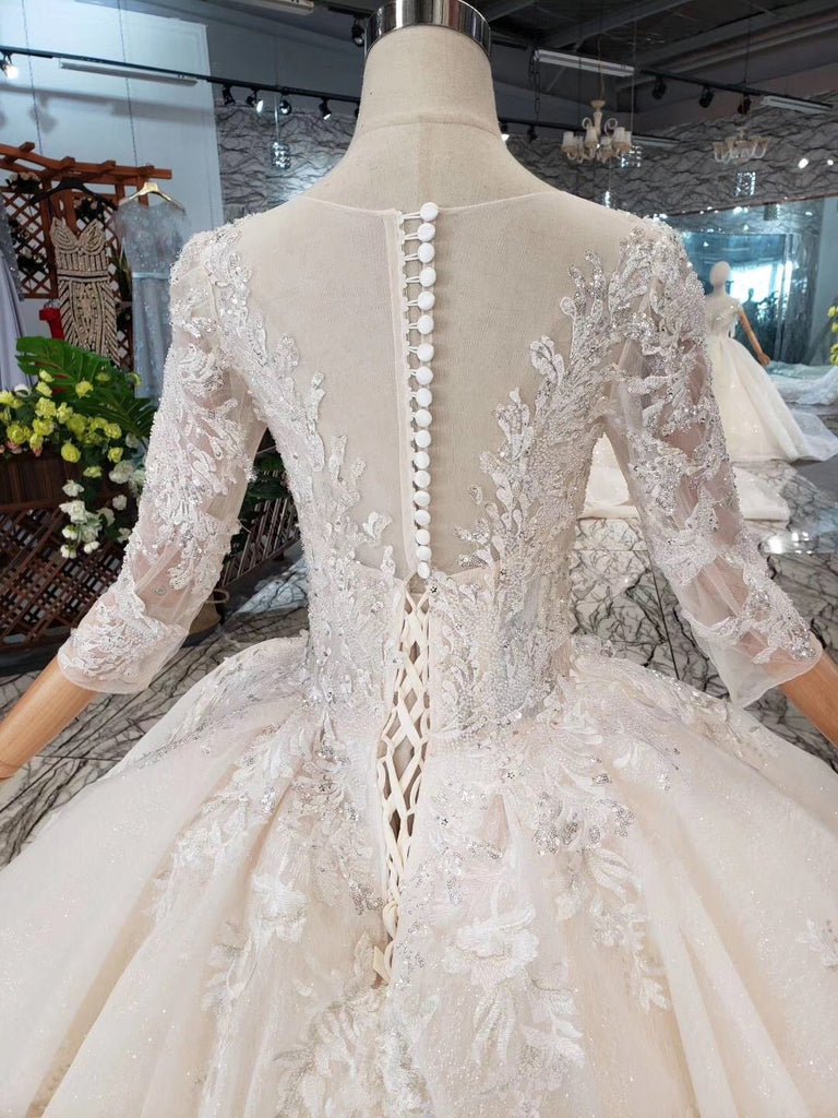 Elegant Scoop Ball Gown Wedding Dresses, 3/4 Sleeves Wedding Gown INJ97