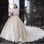 Charming Half Sleeves Ball Gown Wedding Dresses, Appliques V Neck Bridal Dress INK2