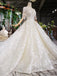 Lace Half Sleeves Ball Gown Wedding Dresses, Fashion Beading Big Wedding Gown INK3