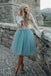 Princess Two Piece Long Sleeves White Lace A Line Tulle Homecoming Dress IND32