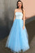 Elegant Light Blue A-line Tulle Strapless Long Prom Dress Sweet 16 Dress IN2011