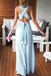 Sheath/Column V-neck Chiffon Floor-length Ruffles Blue Backless Sexy Prom Dresses IN182