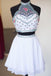 High Neck Two Piece Homecoming Dress, Short White Floal Homecoming Dresses INO70