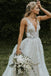 Deep V Neck Flower Applique Wedding Dresses Ivory A Line Wedding Gowns INP87