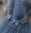 Dusty Blue Sparkly Tulle Beaded Prom Dress, Tiered Formal Gown With Rhinestone IN1932