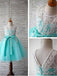 Blue Ball Gown Scoop Sleeveless Bowknot Floor-Length Tulle Appliques Flower Girl Dresses IN722