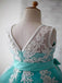 Blue Ball Gown Scoop Sleeveless Bowknot Floor-Length Tulle Appliques Flower Girl Dresses IN722