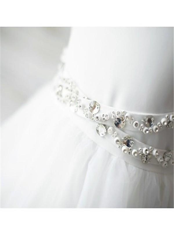 A-line/Princess Spaghetti Straps Sleeveless Beading Organza Flower Girl Dresses With Lace IN721