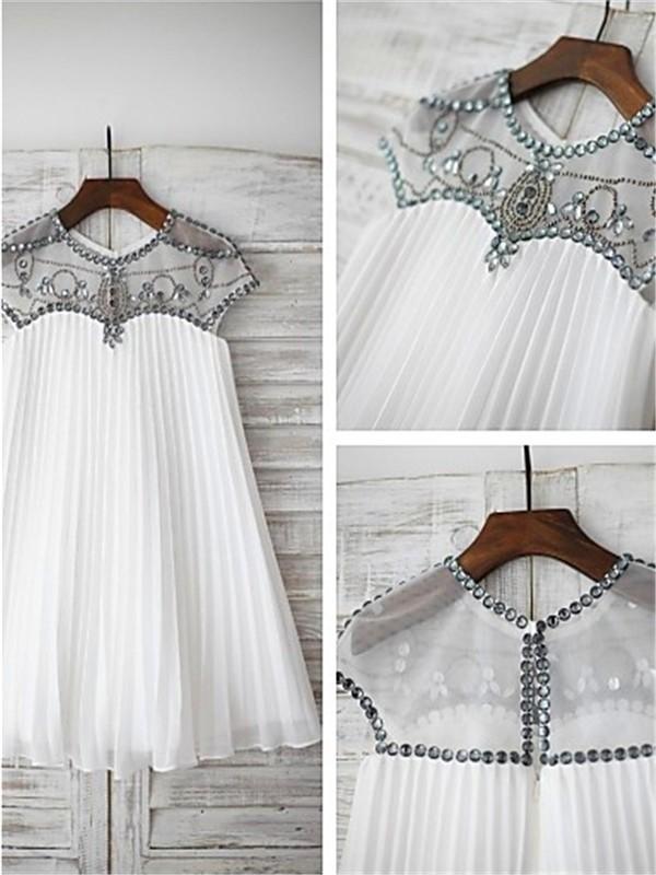 Chiffon A-line Scoop Cap Sleeves Beading Floor-Length Flower Girl Dresses IN727