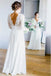 3/4 Sleeves Chiffon Beach Wedding Dress with Lace, V Neck Backless Bridal Dress INN90