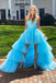 Blue A Line Tulle Long High Low Prom Dress Formal Evening Dress IN2012