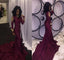 Mermaid Long Burgundy Long Sleeves Prom Dress with Appliques INF74