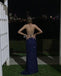 Navy Blue Sequin Long Prom Dresses Mermaid Cross Back Evening Party Dresses IN1939