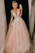 Pink Tulle V Neck Long Senior Prom Dress, Formal Dress With Applique INQ84