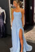 Sky Blue Chiffon Prom Dresses Halter Sheath Long Evening Party Dress IN1937