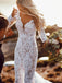 Long Sleeve Lace V Neck Backless Mermaid Boho Wedding Dresses,Beach Wedding Gown INH77