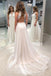 A-Line V-Neck Open Back Tulle Wedding Dress with Lace Bodice INK46