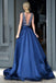 Elegant Deep V-neck Royal Blue Rhinestone A-line Long Cheap Prom Dresses IN586