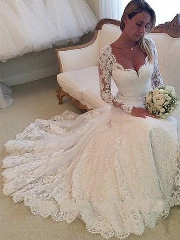 Gorgeous Ivory Lace Long Sleeves Bridal Dresses Wedding Dresses INP82