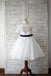 A-line Scoop 1/2 Sleeves Navy Sash Floor-Length Tulle Flower Girl Dresses IN726