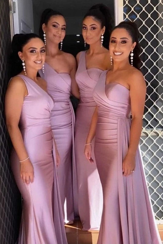 One Shoulder Silk Satin Mermaid Bridesmaid Dresses Wedding Party Bridesmaid Gowns IN1836