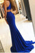Royal Blue Mermaid Front Slit Prom Dress,Sleeveless Formal Sexy Split Long Evening Dress IN630