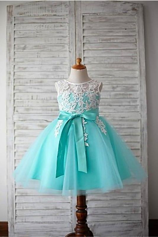 Blue Flower Girl Dress,Ball Gown Flower Girl Dresses,Appliques Flower Girl Dress 