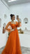 A Line Tulle Orange Long Sleeves Long Prom Dresses Long Evening Party Dresses IN1940