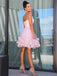 Elegant V Neck Sleeveless A Line Short Pink Homecoming Dresses With Flowers INHD26