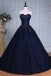 Long Prom Dress,Navy Blue Prom Dresses,Ball Gown Evening Dress,Sweetheart Prom Dresses,Appliques Prom Gown,Ball Gown Prom Dresses