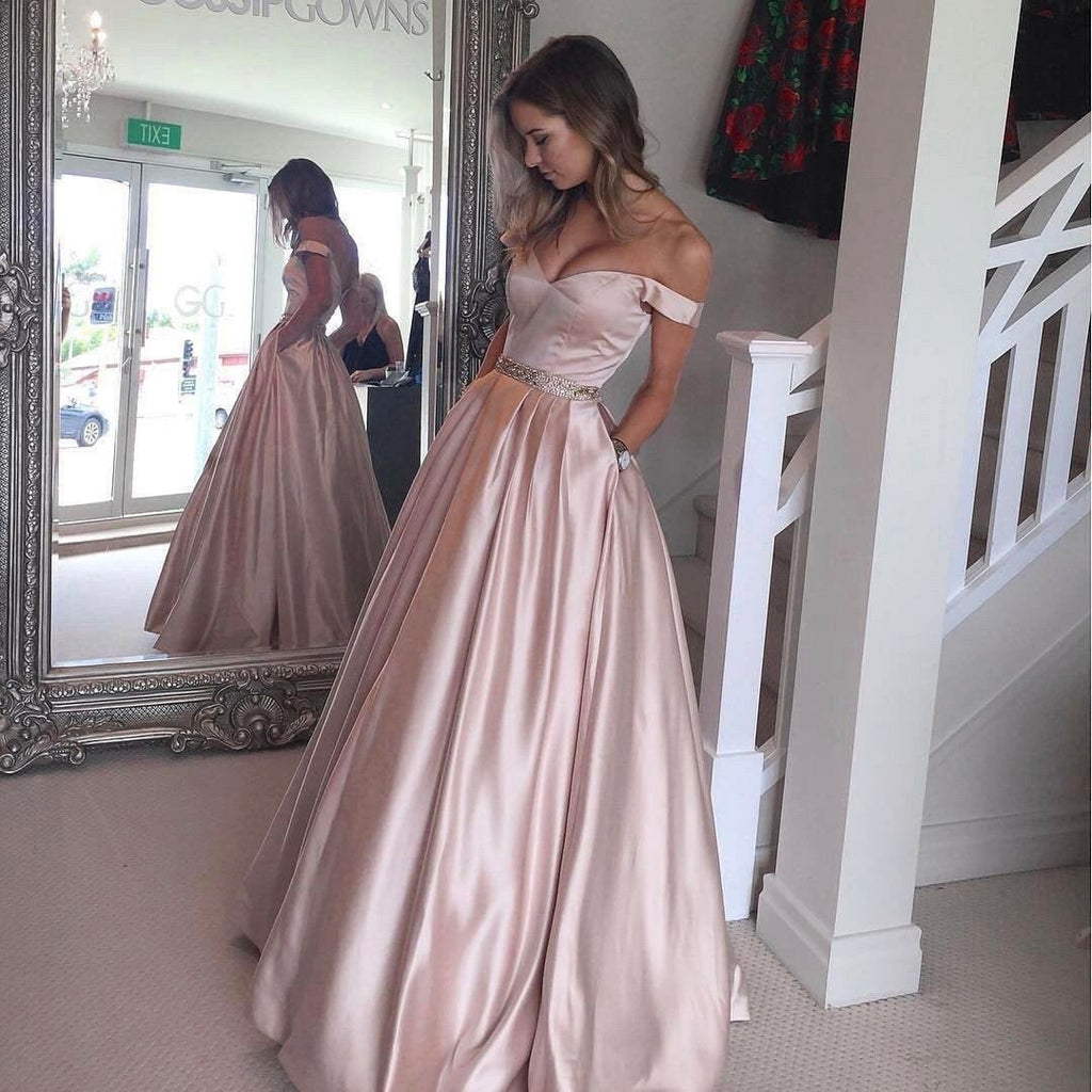 stunning A Line Pink Burgundy Prom Dresses With Pockets, Long Evening Party Dresses IN103