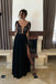 A-line Black Long Sleeve Chiffon Split Lace Prom Dress,stunning Sexy Long Evening Dresses IN149