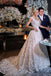 Elegant A-Line V-Neck Sweep Train Ivory Wedding Dress with Appliques INM26