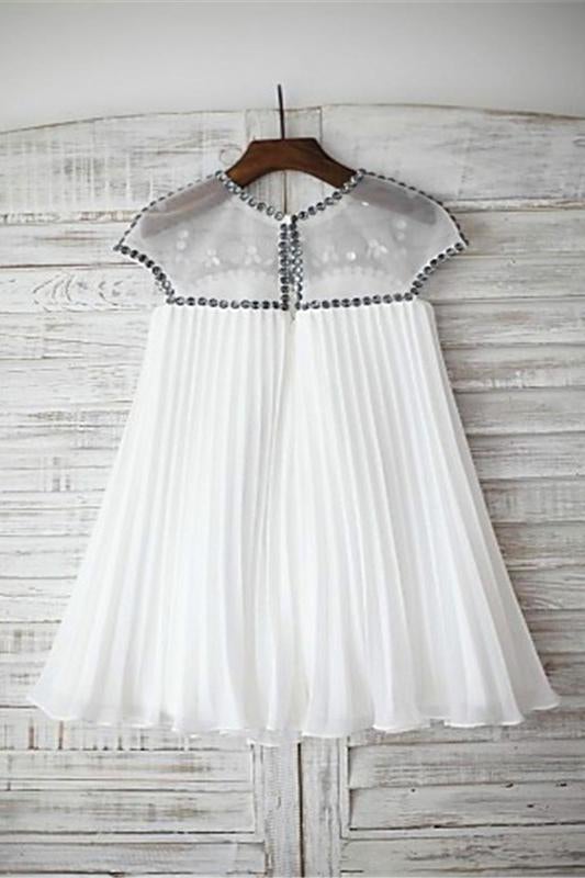 Chiffon A-line Scoop Cap Sleeves Beading Floor-Length Flower Girl Dresses IN727