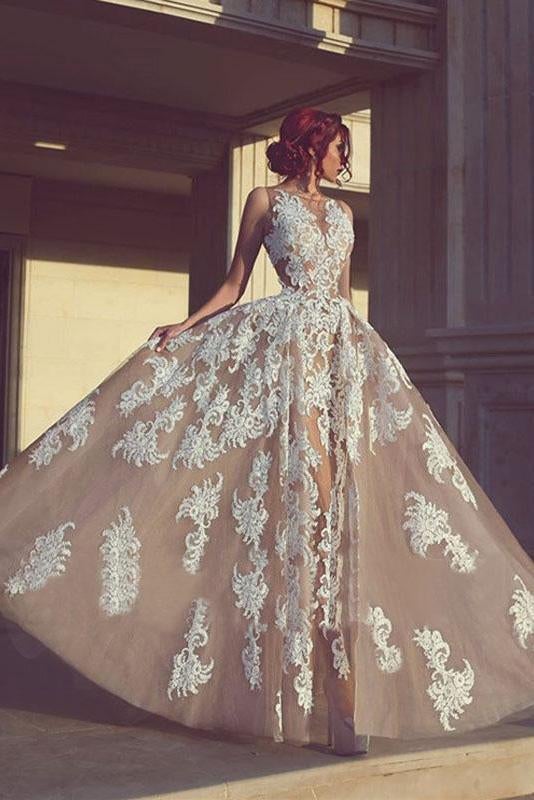 A-line Wedding Dresses,Long Wedding Dress,Appliques Wedding Gown