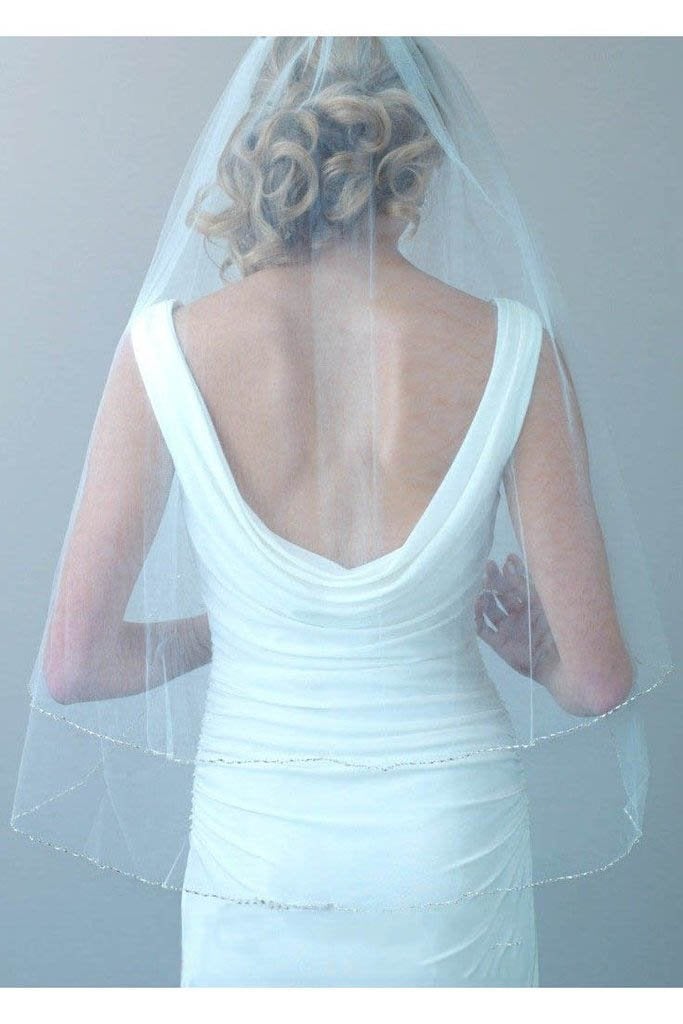 2 Layers Beaded Wedding Veil with Blusher Fingertip WV5