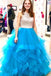 Beaded Organza Ruffles Ice Blue Ball Gown Prom Dress INE57