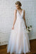 Simple Lace Applique A Line V Neck Tulle Beach Wedding Dress INF86
