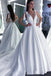 A Line Round Neck White Prom Wedding Dress With Bowknot INQ57