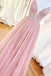 Long Beaded Bodice V-neck Neckline Chiffon Pink Prom Dresses Formal Dresses INS7