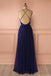 Sexy Navy V Neck Backless Prom Dress, Simple Long Evening Dress For Woman IN110