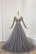 A Line Long Sleeves V Neck Grey Beading Prom Dress INS91