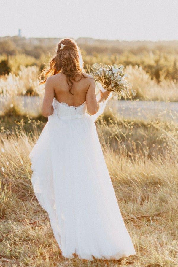 Beach Sweetheart White Wedding Dress with Lace,Casual A Line Wedding Dresses IN109