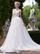 Designer White A-line Scoop Neck Tulle Court Train Appliques Lace Backless Wedding Dresses IN231