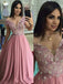 Off the Shoulder Dusty Rose Long Prom Dresses Pearl Lace Formal Dress INO98