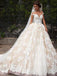 Romantic Jewel Cap Sleeves Ball Gown Wedding Dress with Lace Top INB09