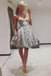 Cheap A-Line Sweetheart Knee Length Sleeveless Grey Lace Homecoming Dress INB18