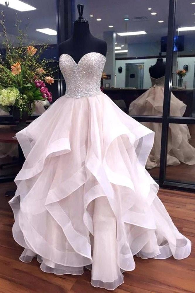 Gorgeous A-Line Sweetheart Ruffles Puffy Prom Dress with Beading IN843