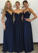 Navy blue Chiffon Simple Lace Long A Line Sleeveless Bridesmaid Dresses IN238